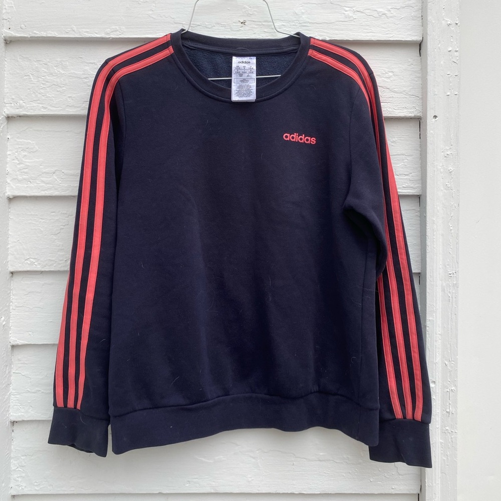Adidas Navy Crew neck Sweater with Pink Accents